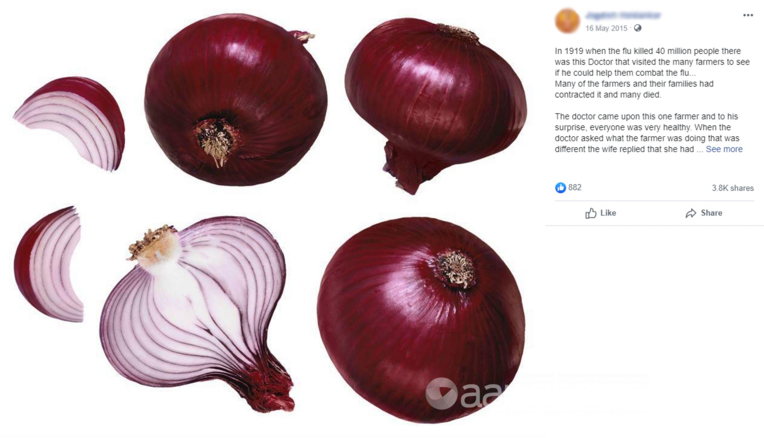 Facebook post featuring cut and whole red onions