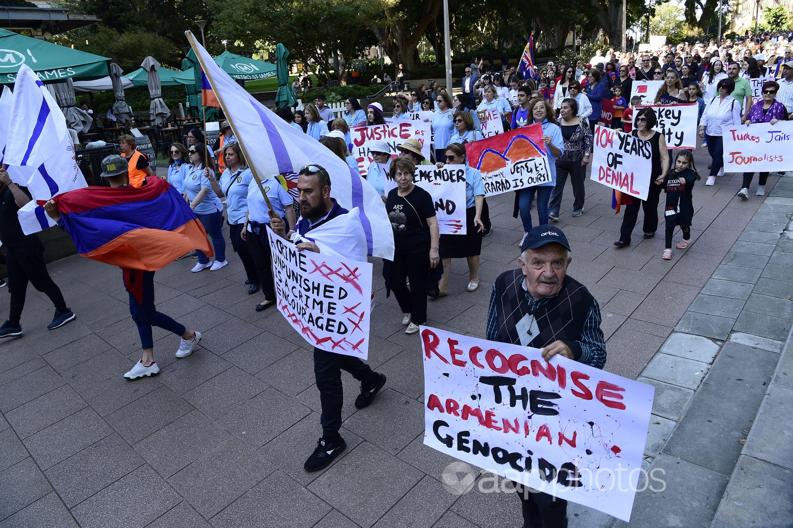 Armenian Australians stage a protest march in Sydney in 2019.