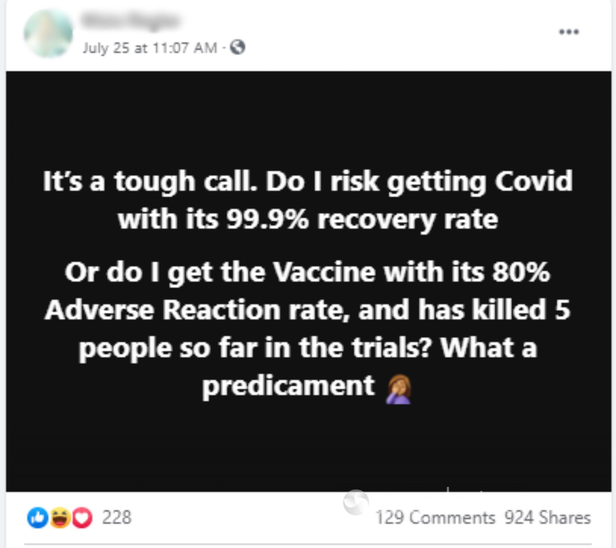 Screenshot of Facebook post