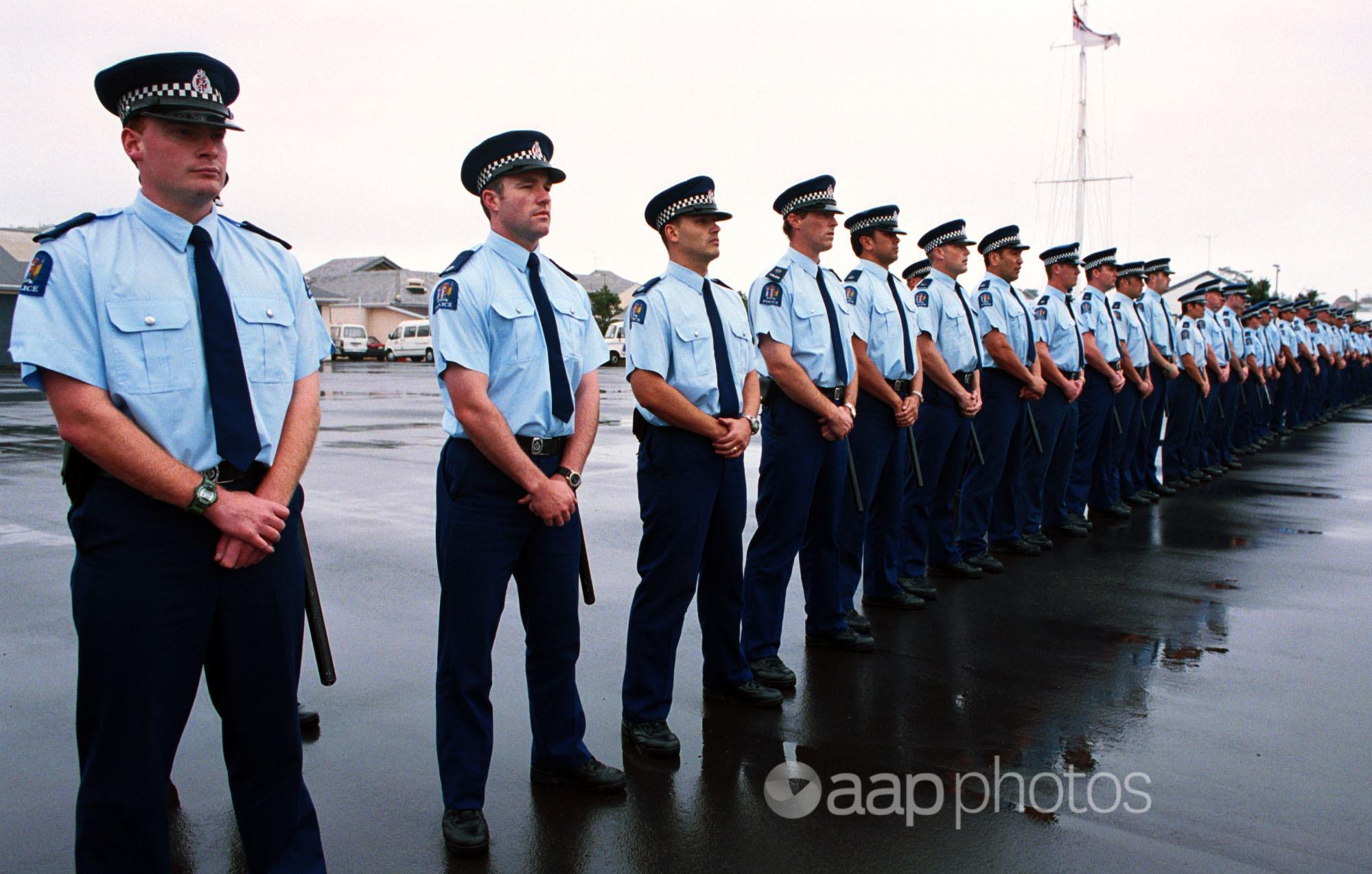 A line of NZ Police in uniform