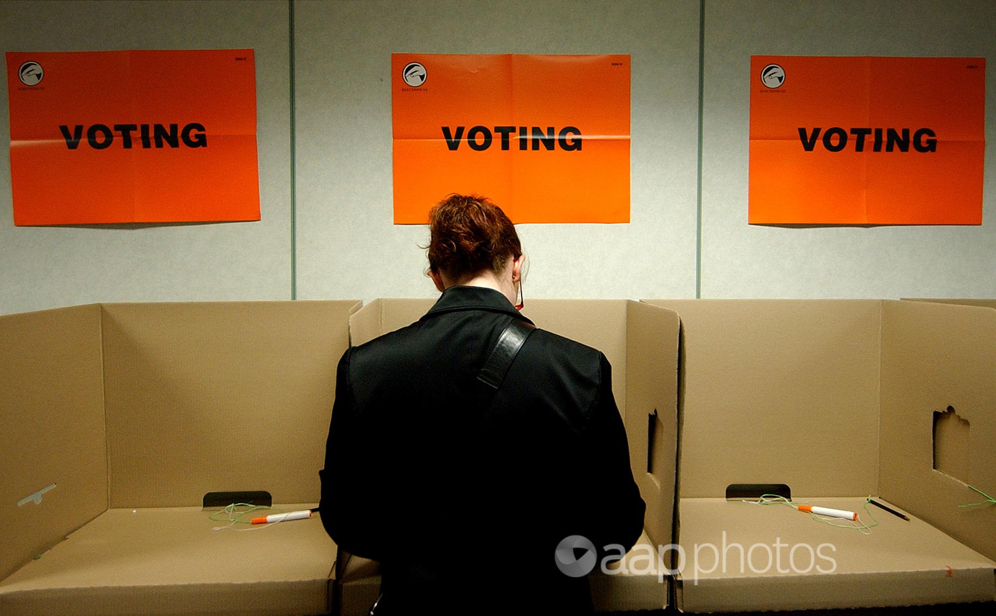 A person votes at the New Zealand general election