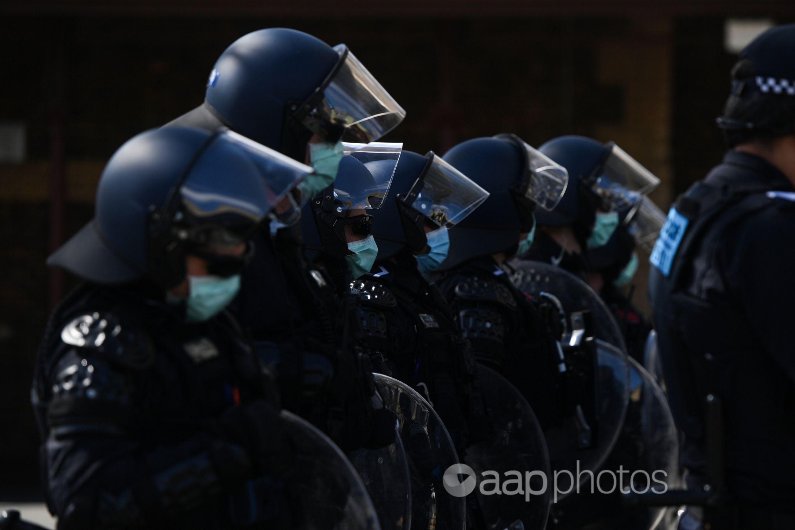 Victoria Police officers in riot gear