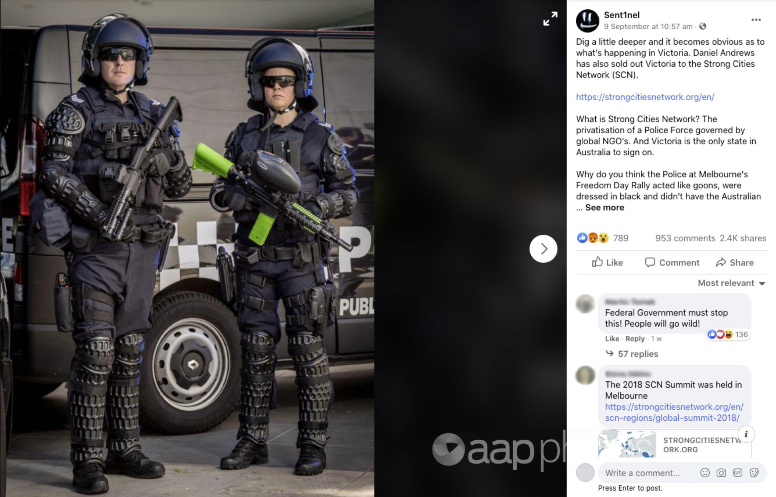A Facebook post falsely suggesting Victoria Police are privatised