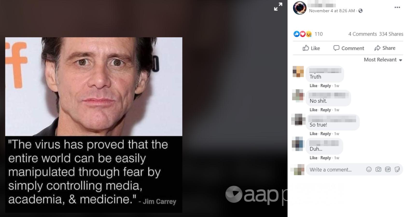 Jim Carrey quote Facebook post