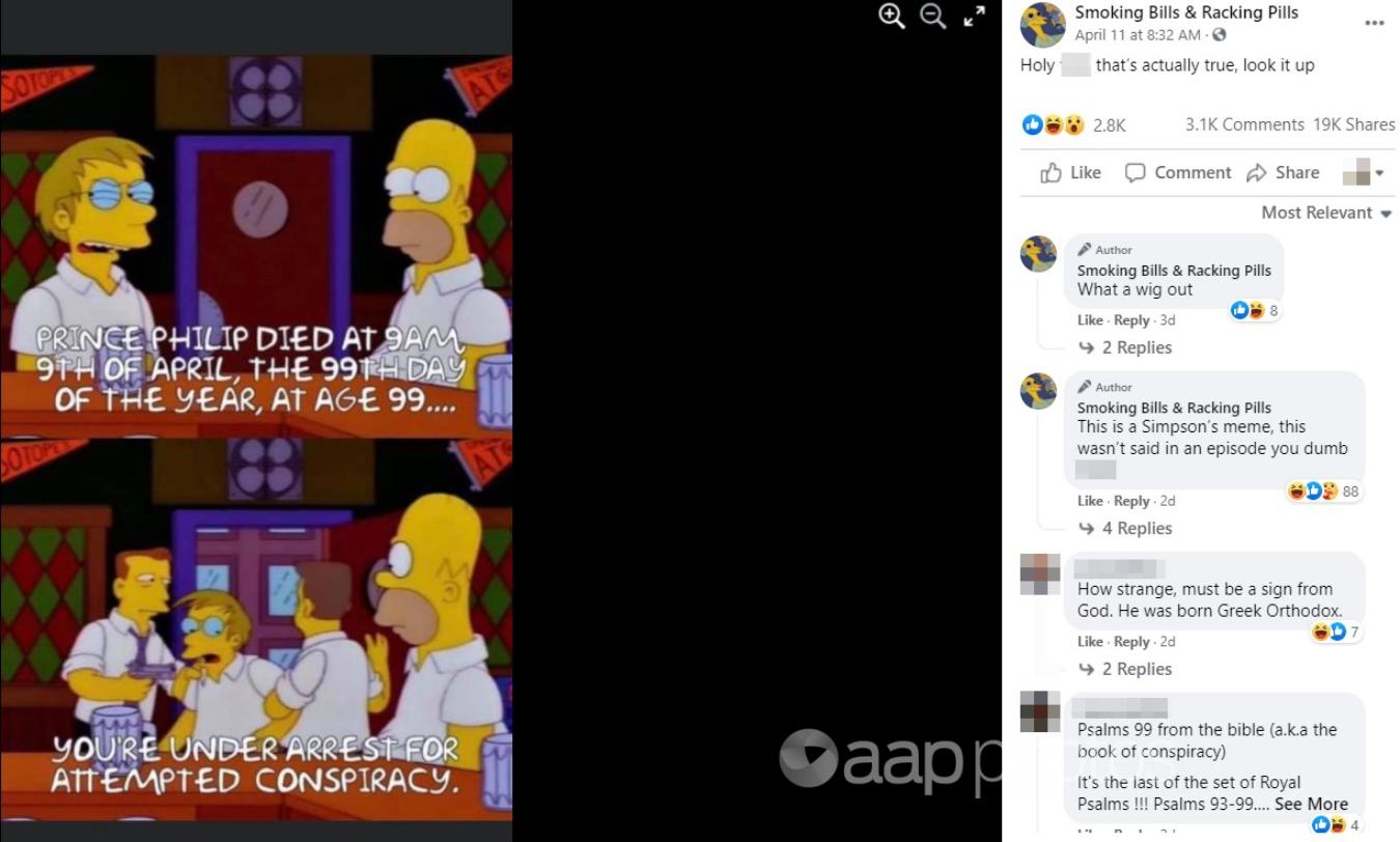 A Facebook post including the Simpsons meme