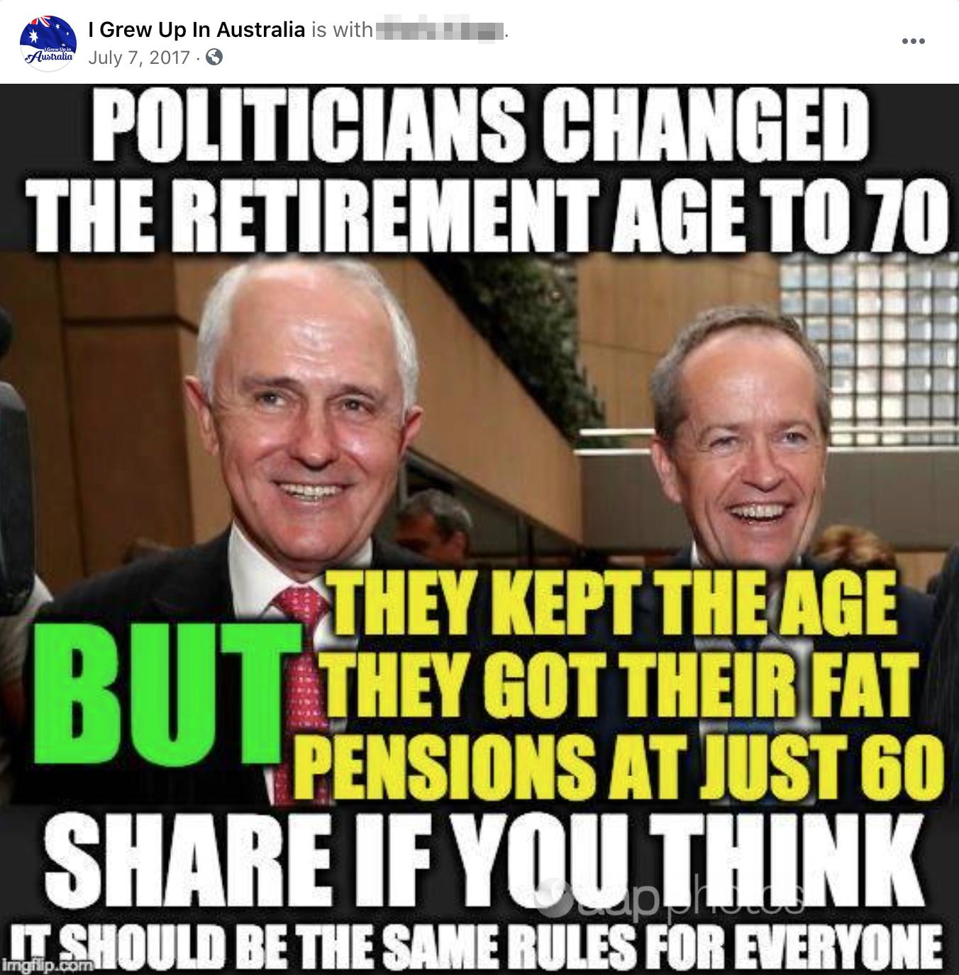 A meme about politicians' pensions