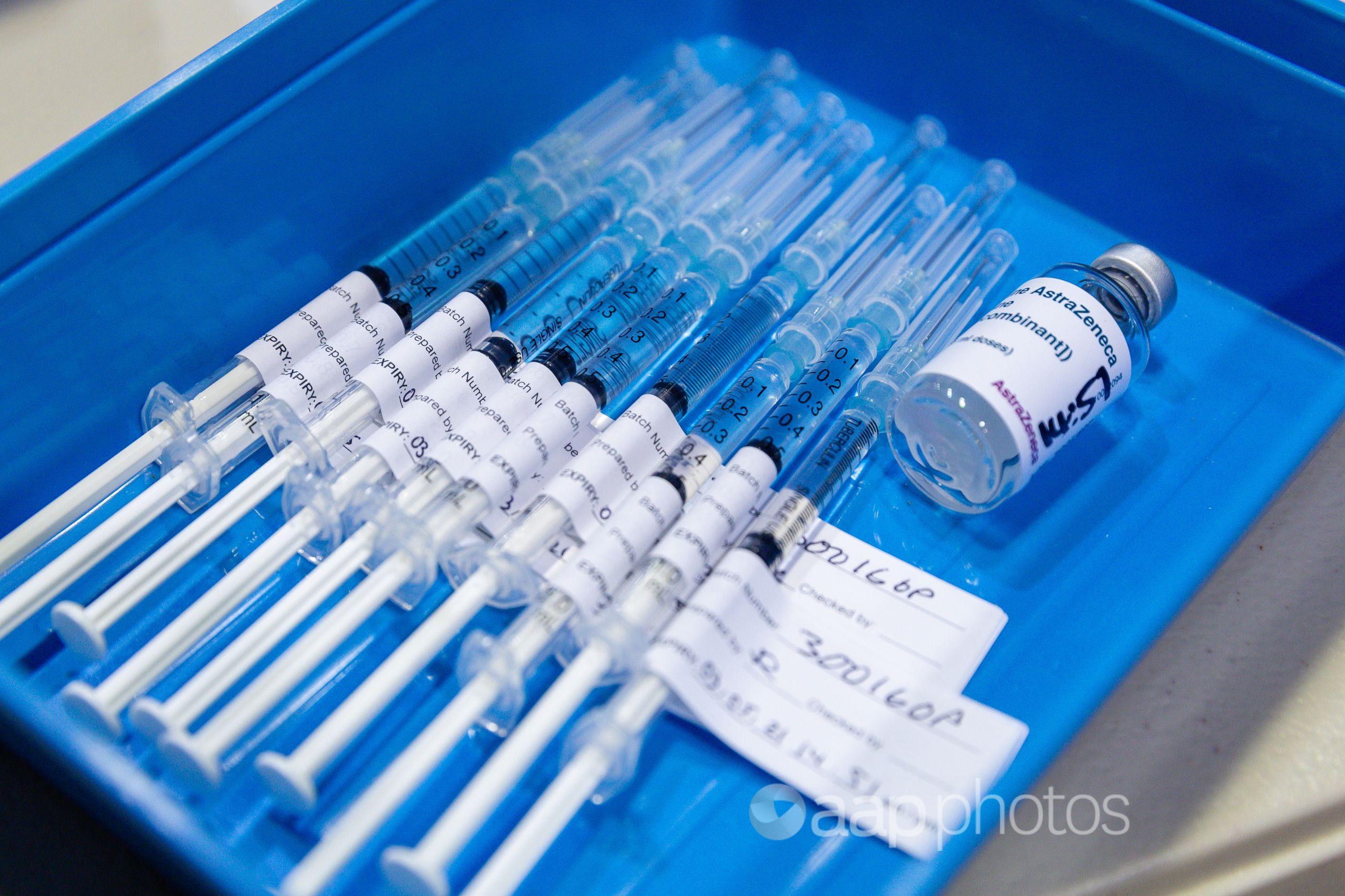 Syringes containing the COVID-19 AstraZeneca vaccine.