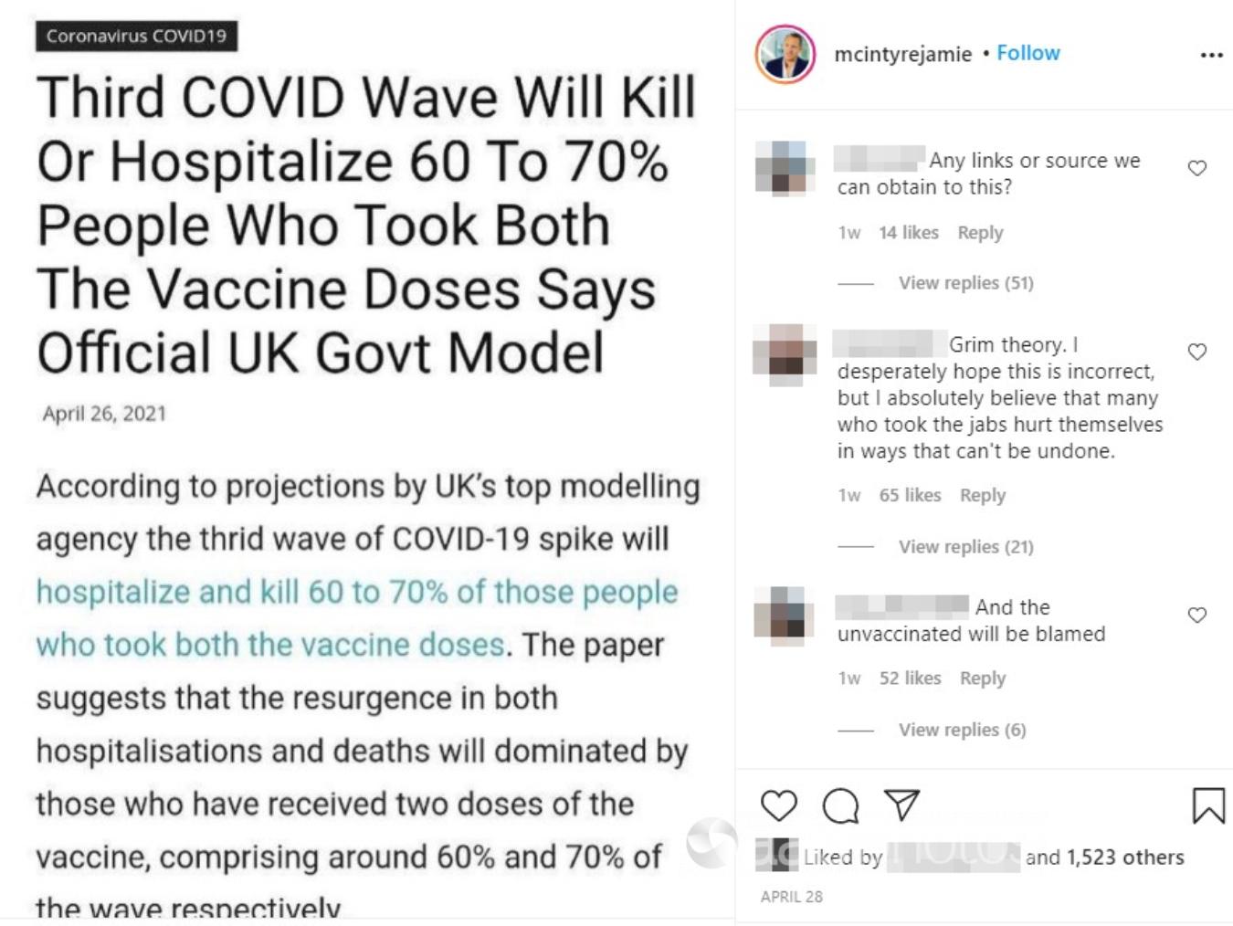 An Instagram post about UK COVID-19 modelling