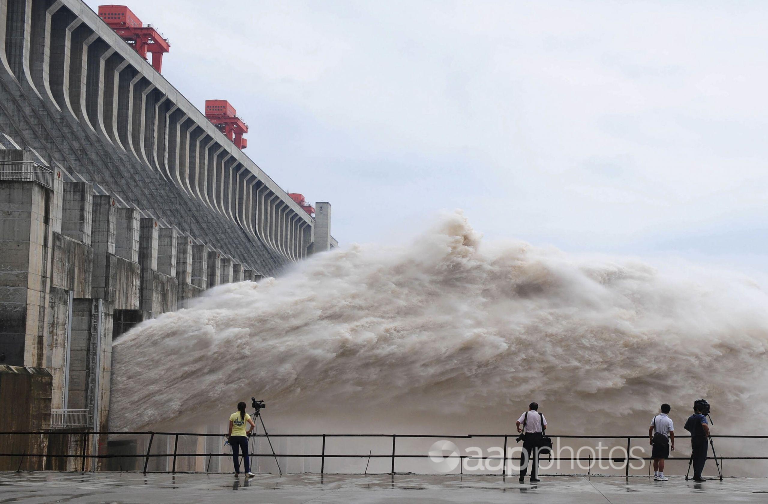 Floodwater released from the Three Gorges Dam in 2010.