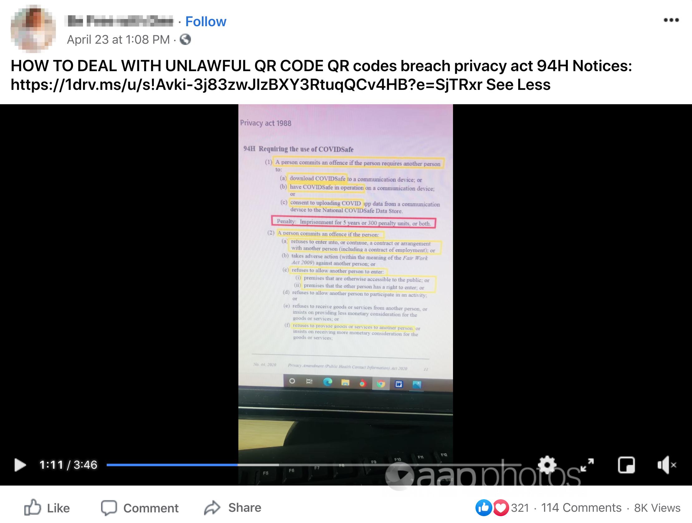 A Facebook video post about QR code sign-ins