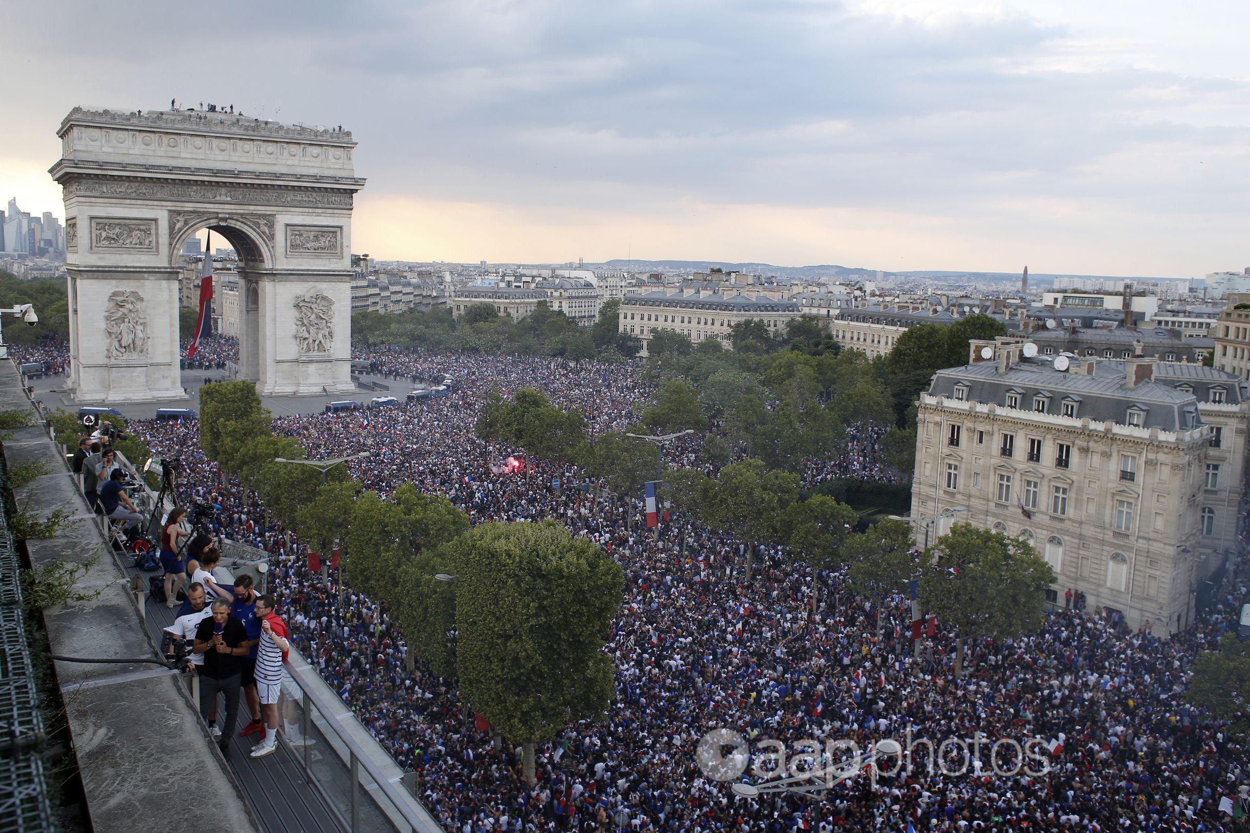 Fans celebrate France's 2018 World Cup victory in Paris.