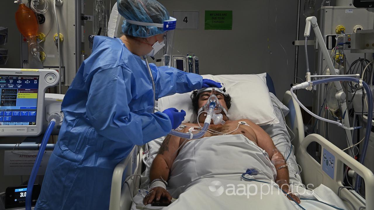 A COVID-19 positive patient in a Sydney hospital (file image)
