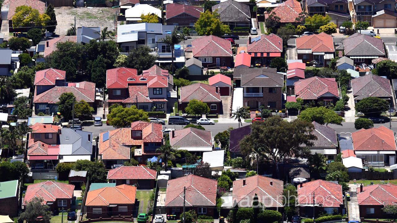 An aerial shot of houses in suburban Sydney