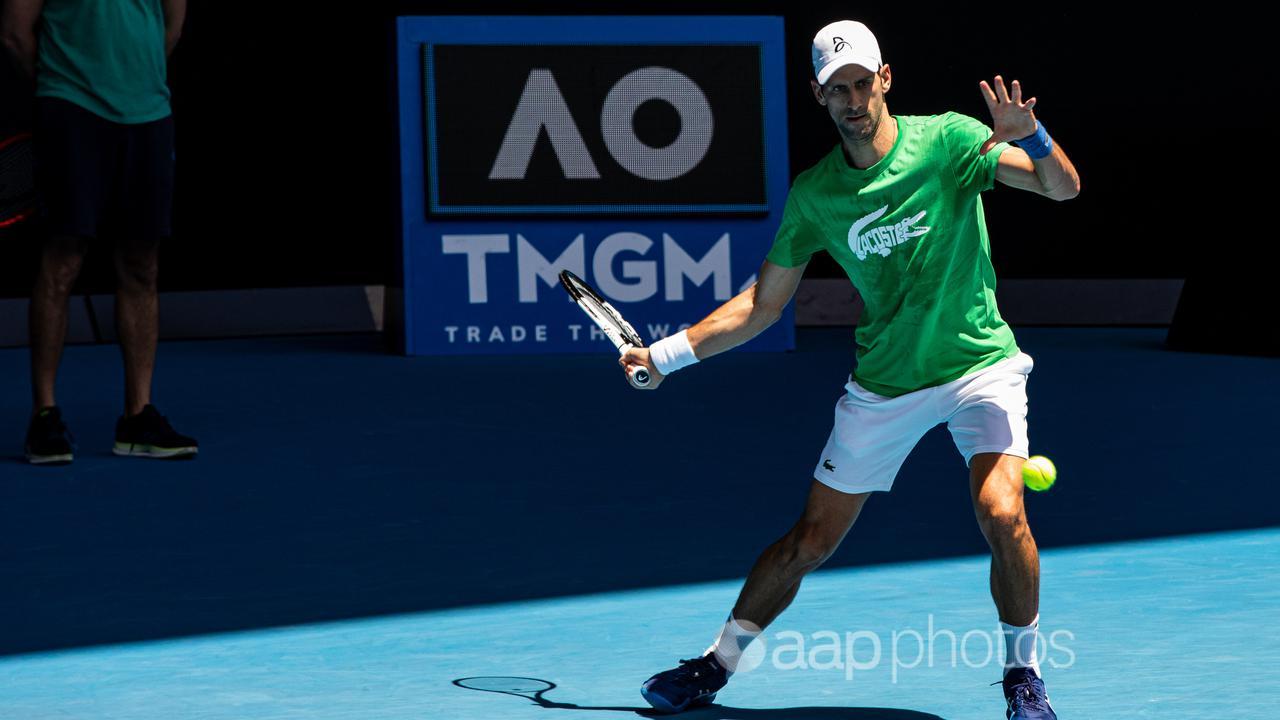 Novak Djokovic practises at Melbourne Park.