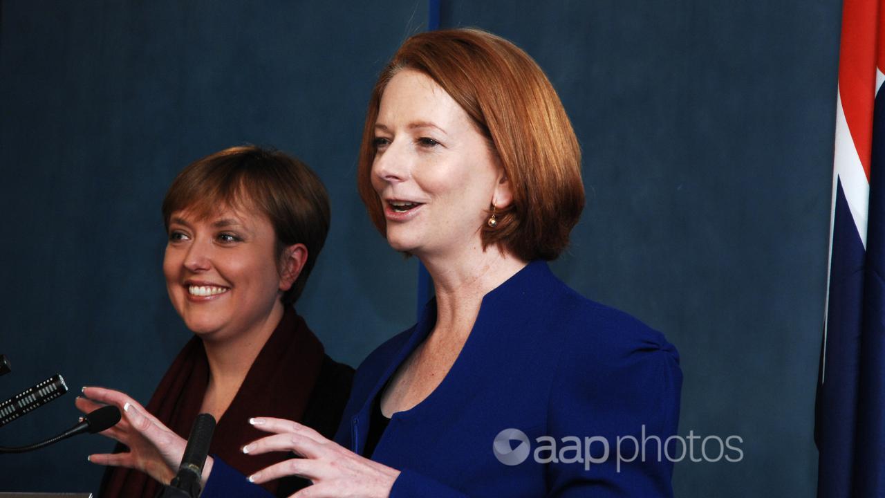 Then Premier Lara Giddings, PM Julia Gillard announcing the agreement