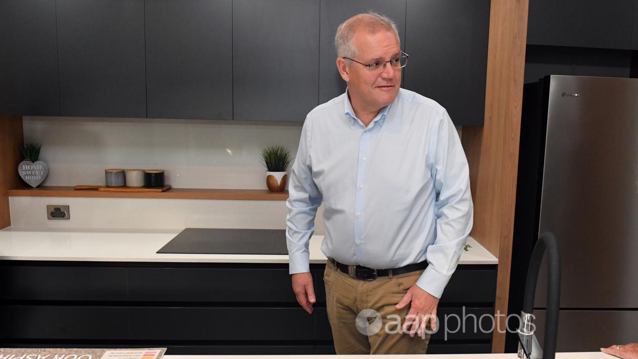 Scott Morrison at a display home on Day 37 of the election campaign