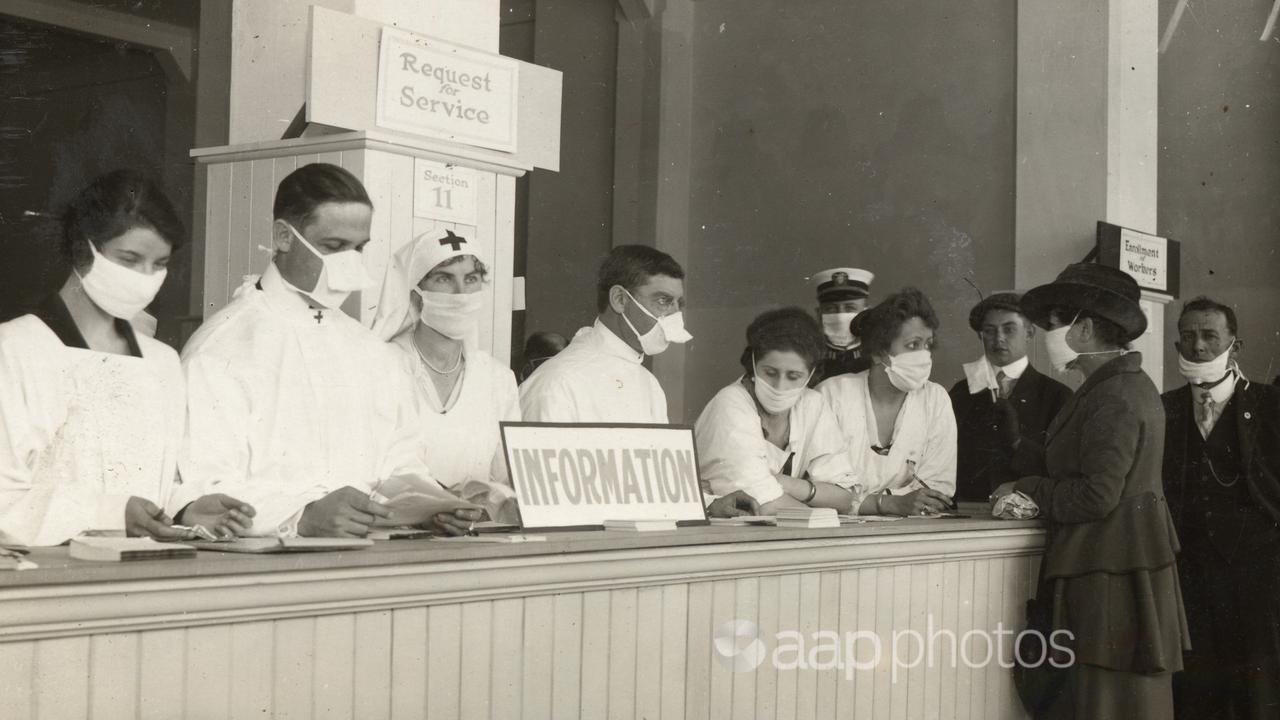 A health clinic in San Francisco during the Spanish flu pandemic.