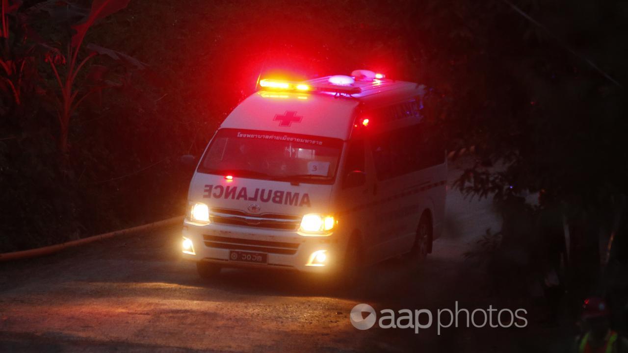 An ambulance with its lights flashing