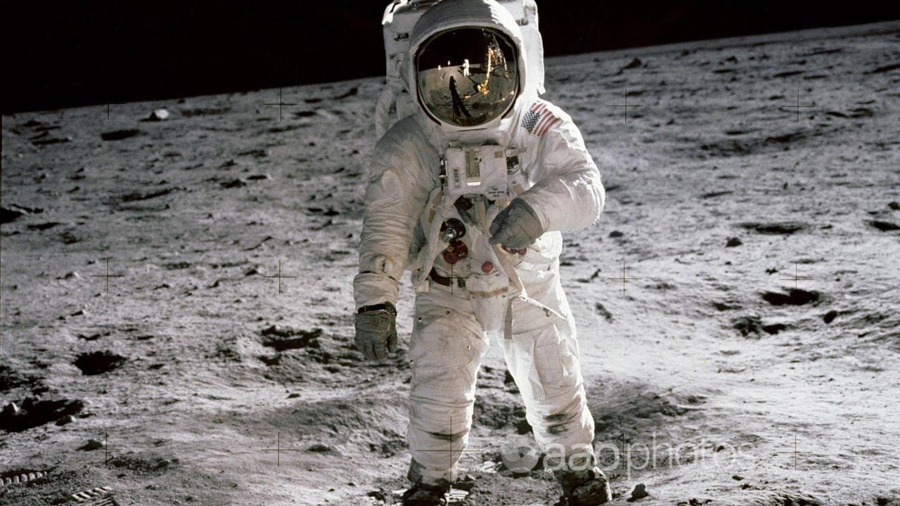 NASA astronaut Buzz Aldrin walking on the moon on July 20, 1969