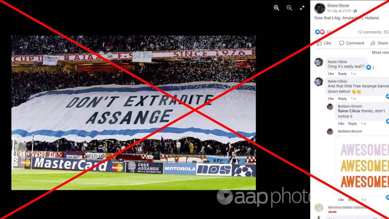 The image of Ajax football fans has been manipulated