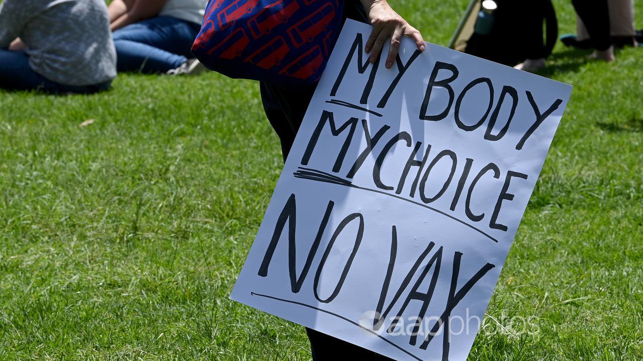 A protestor hold an anti-vaccination sign (file image)