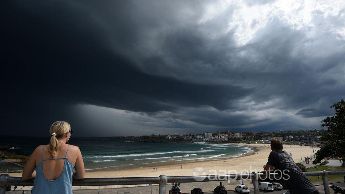Storm clouds build over Sydney's Bondi Beach.