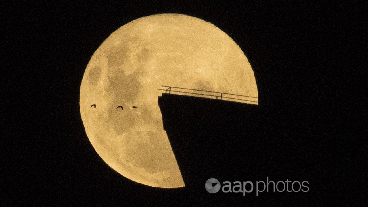 The moon seen behind the Sydney Opera House (file image)