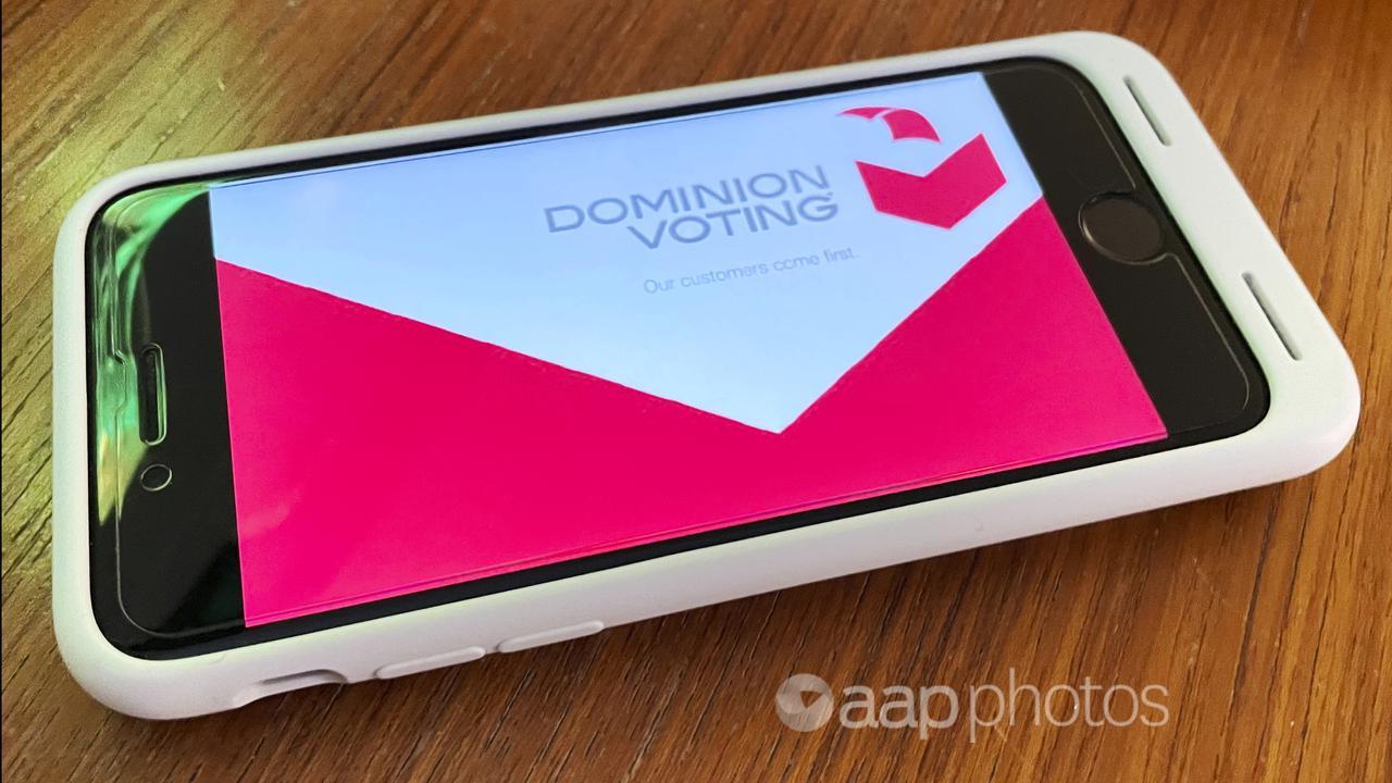 Dominion Voting logo on a phone (file image)