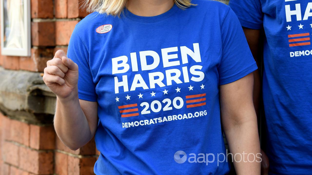 A woman wearing a Biden Harris election shirt (file image)