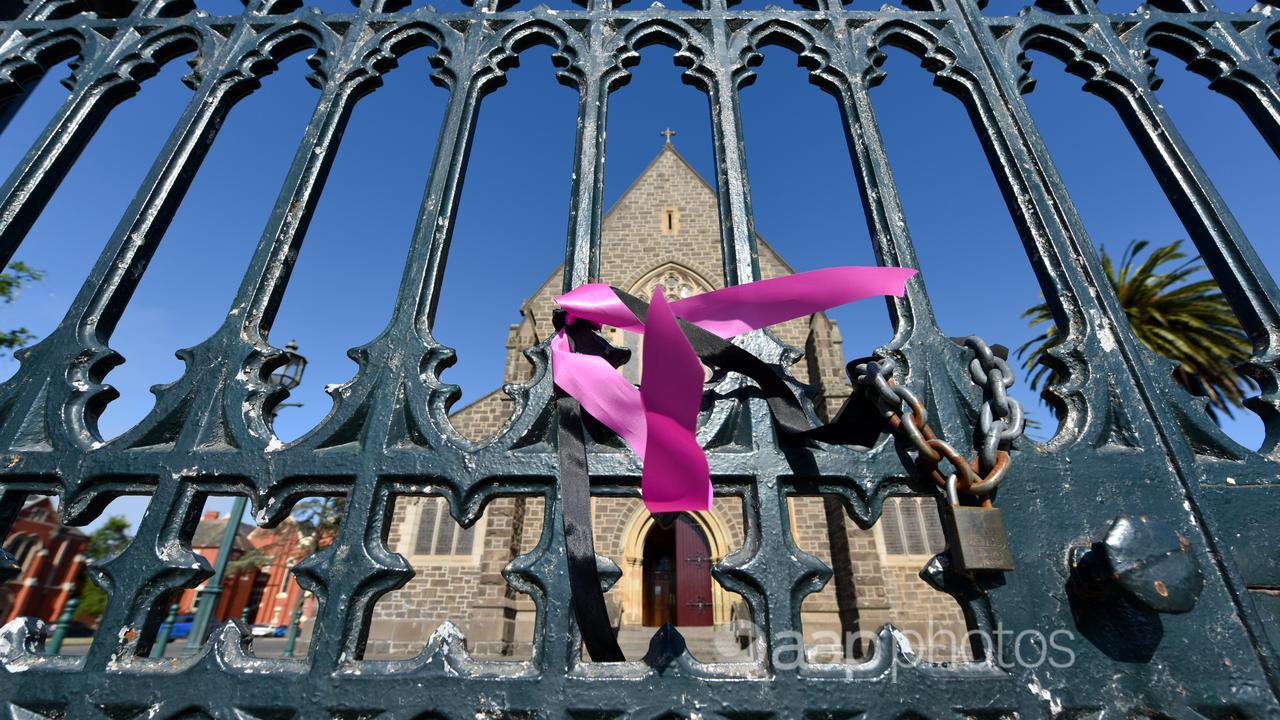 A ribbon on a cathedral gate.