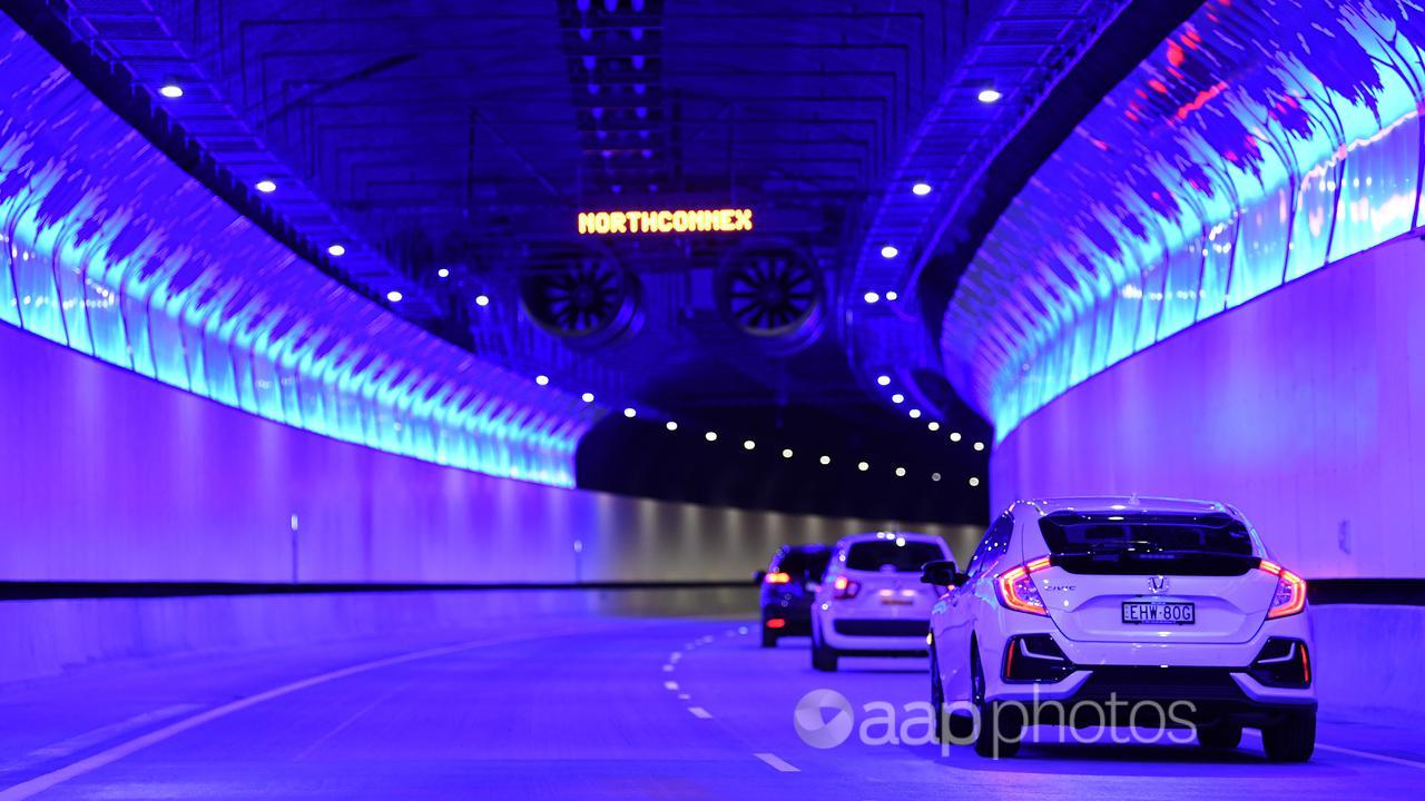 Cars drive through the NorthConnex tunnel in Sydney's north.