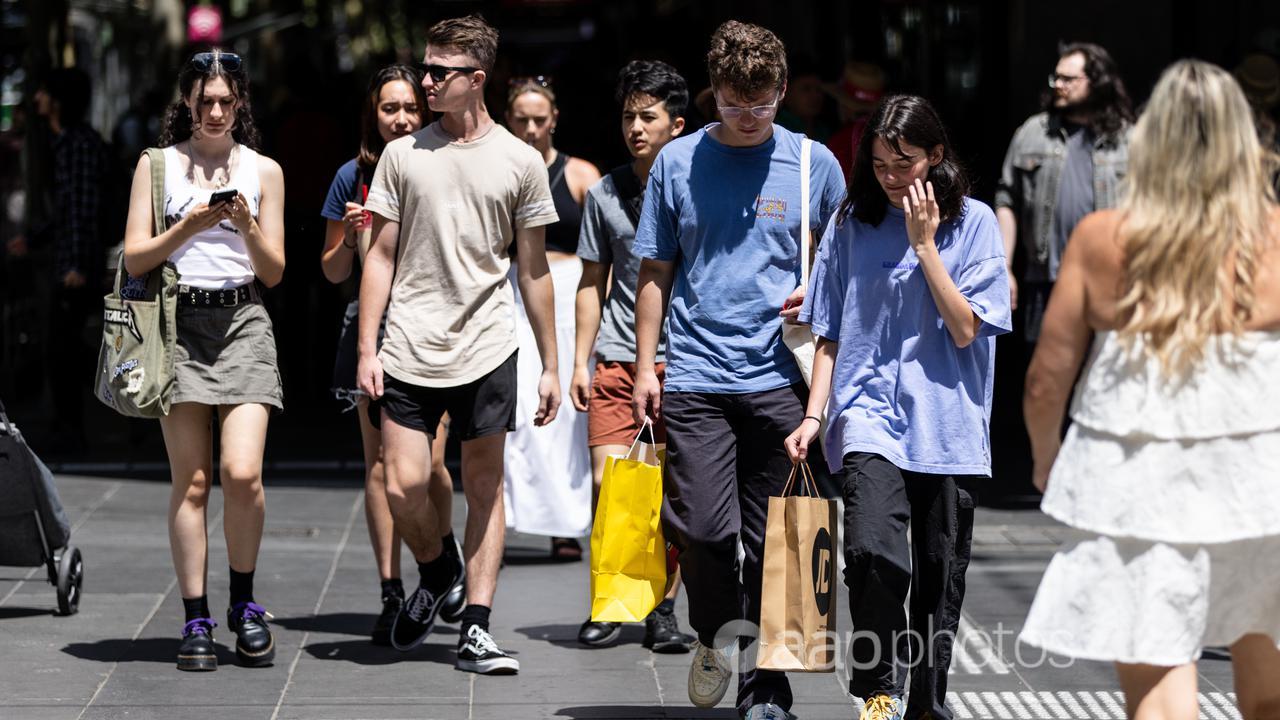 Pedestrians and shoppers in Melbourne.