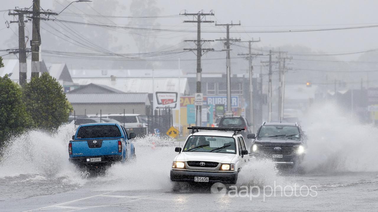 Flooded roads in Whangarei as Cyclone Gabrielle hits