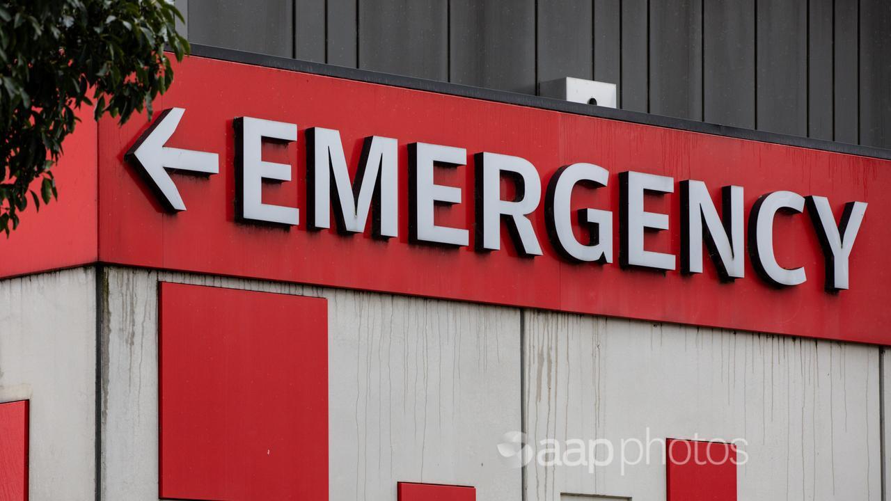 An emergency sign is seen outside of Box Hill Hospital