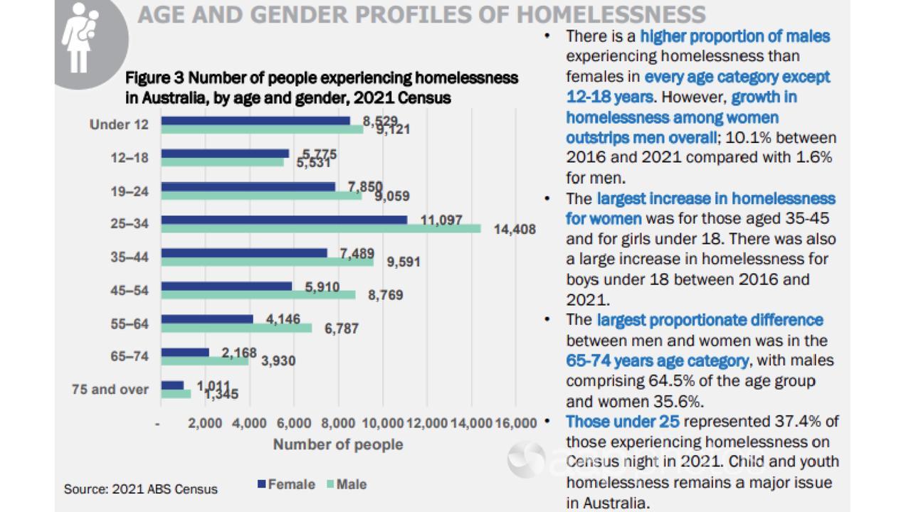 A graph showing homelessness demographics from the 2021 Census.