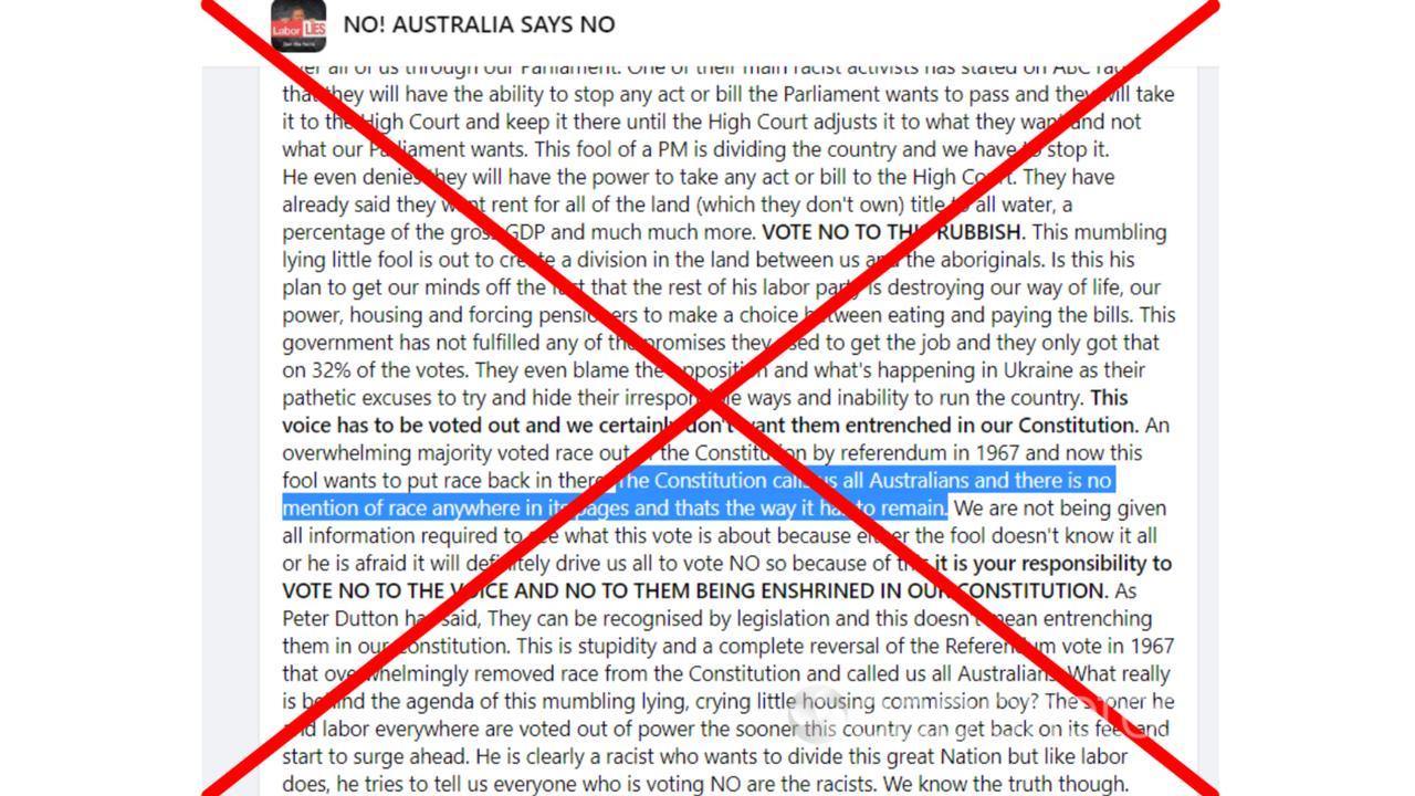 A screenshot of part of the Facebook post