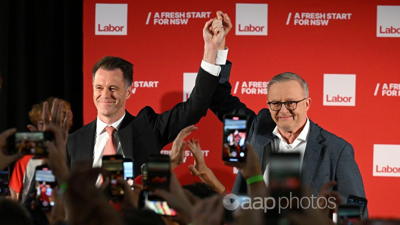 NSW Labor Leader Chris Minns and Anthony Albanese on election night
