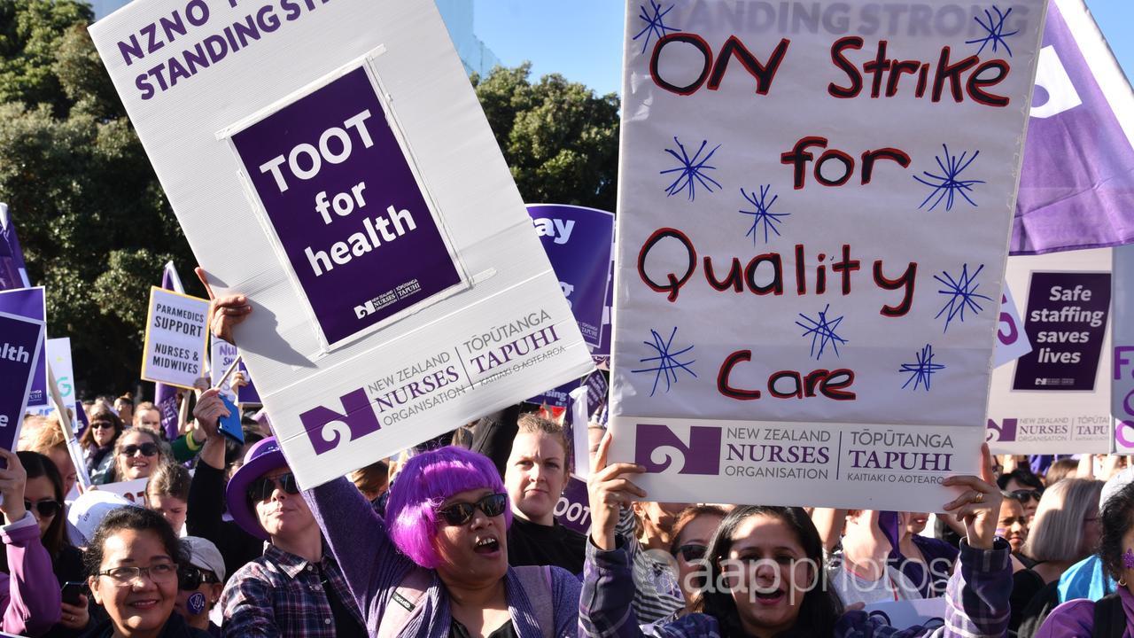 NZ nurses protesting over pay and conditions in 2021.