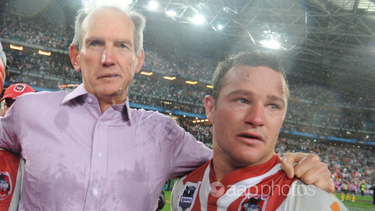 Wayne Bennett after winning the grand final with the Dragons in 2010.