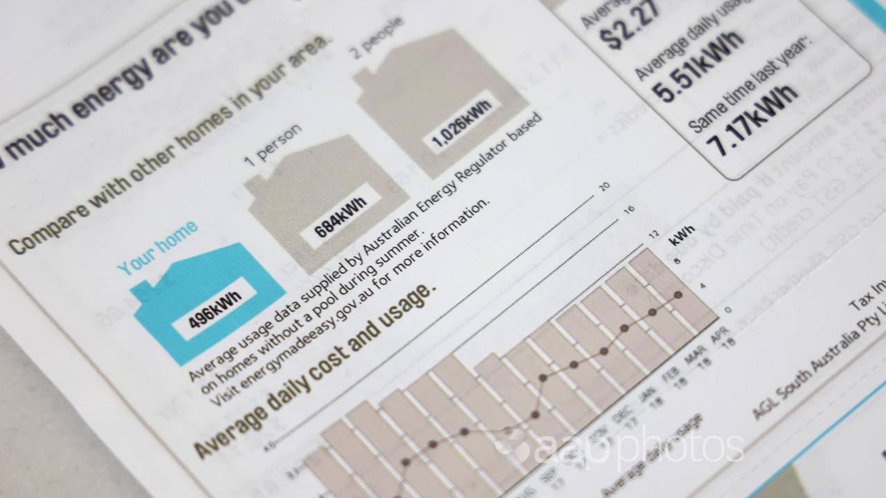 A residential power bill is seen at a home in Adelaide