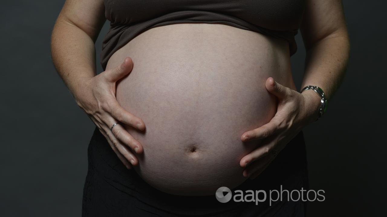 The torso of a pregnant woman (file image)