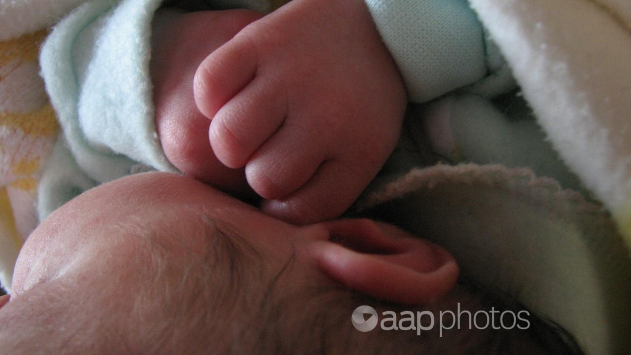 A baby swaddled in a blanket (file image)