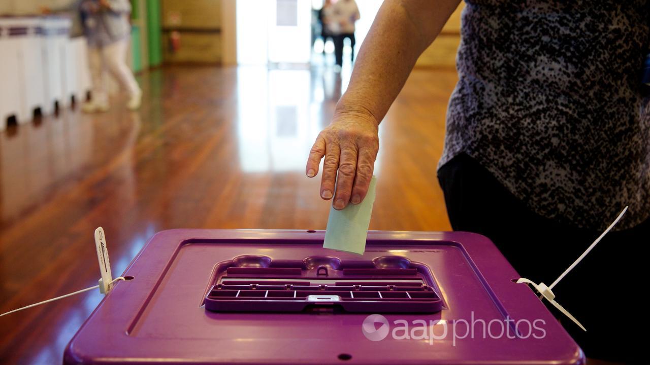 A voter lodges a ballot paper at an election