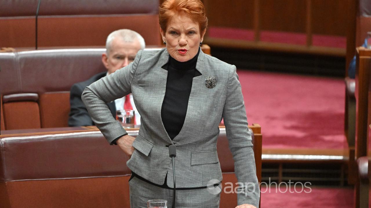 Pauline Hanson in the Senate chamber in June 2023