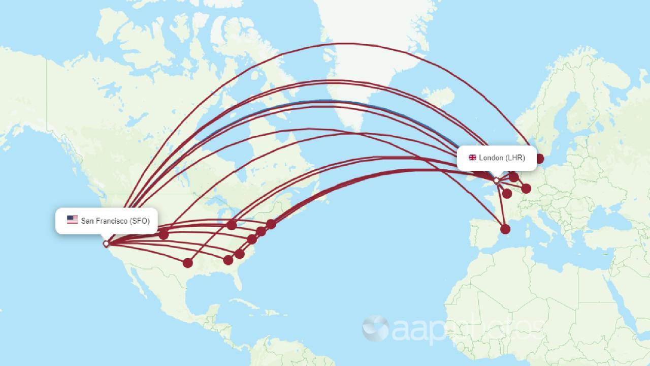 A map of flight routes.