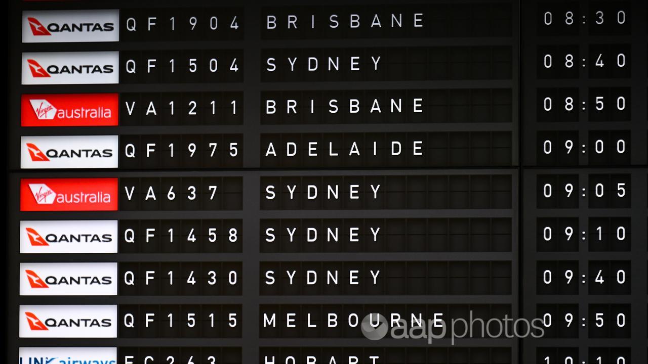 Departure board at Canberra Airport