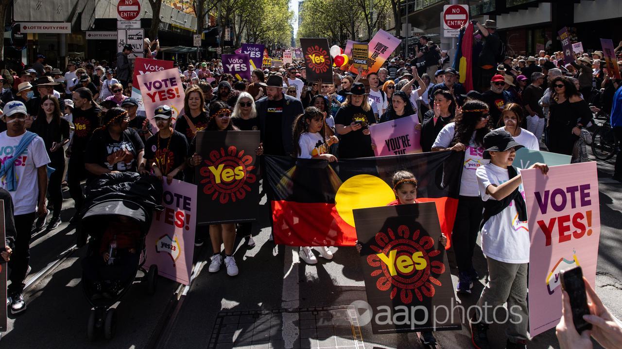 Supporters of the “yes” campaign at a walk in Melbourne.