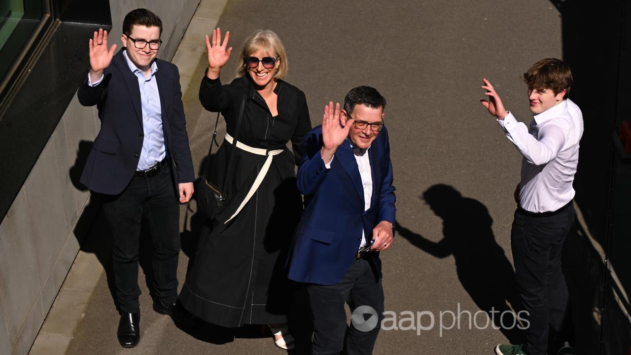 Daniel Andrews with his wife Cath and their children.