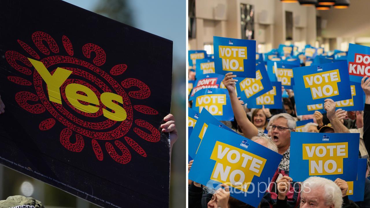 A diptych of 'yes' and 'no' placards (file image)