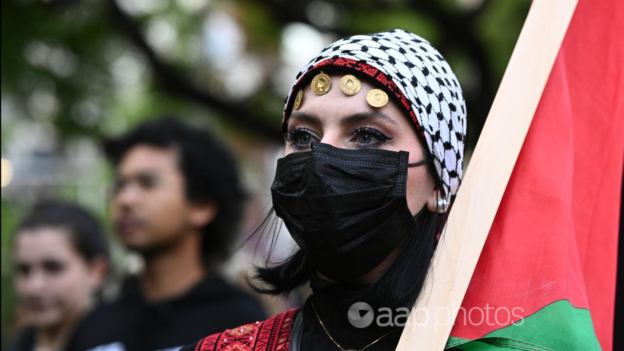 Protester at Free Palestine rally in Melbourne
